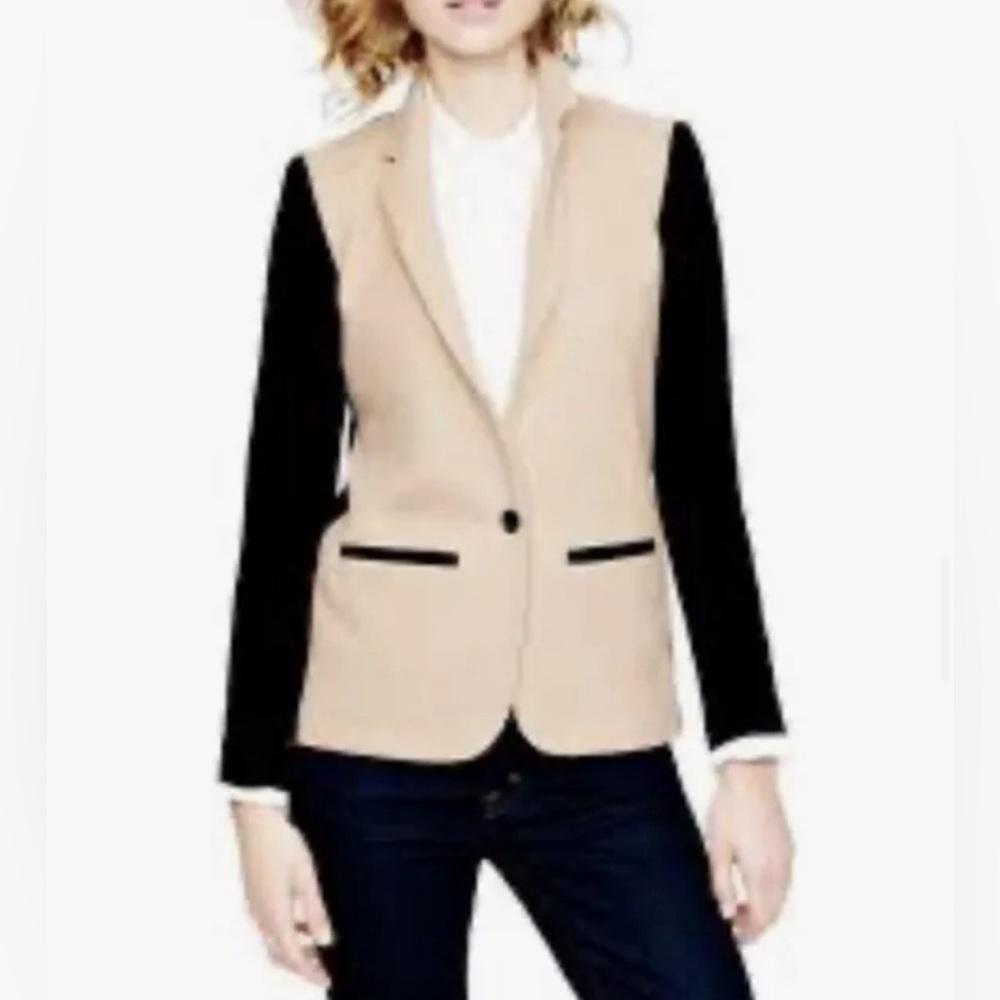 J Crew Blazer Camel Tan Cotton Wool Single Button Navy Business Jacket Casual
